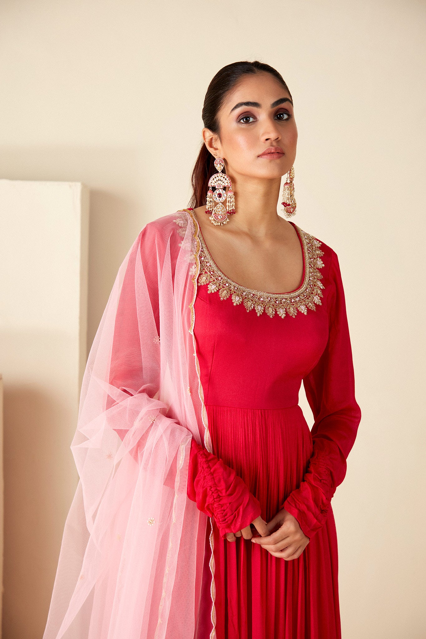 Red Embroidered Anarkali Suit