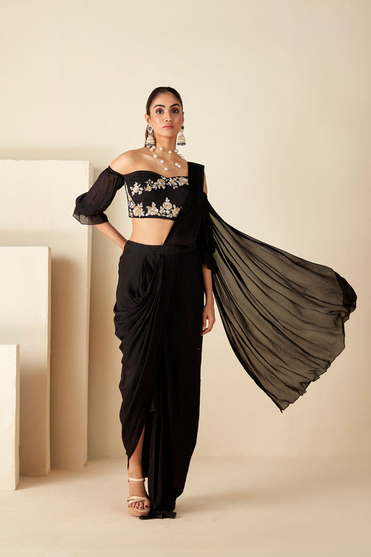 Black Drape skirt Saree