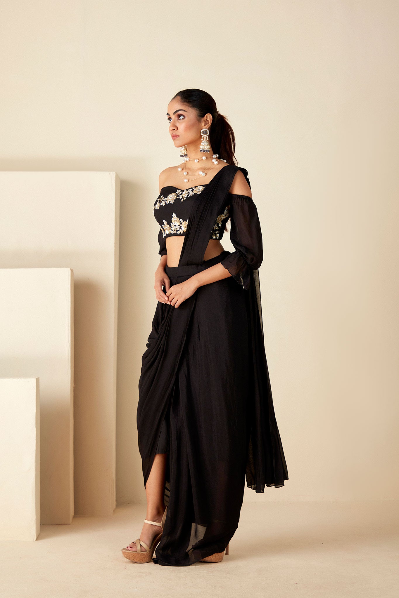 Black Drape skirt Saree