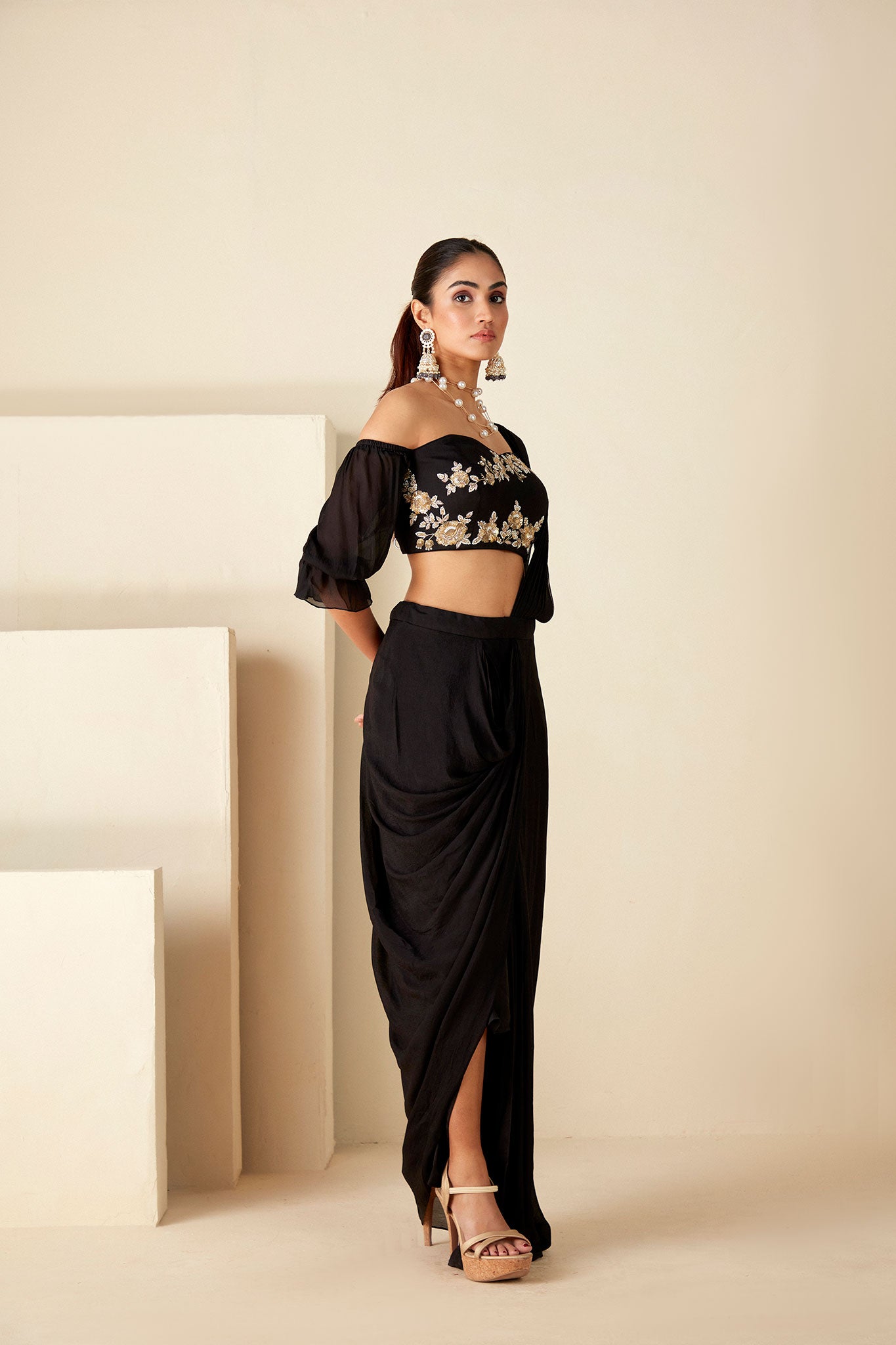 Black Drape skirt Saree