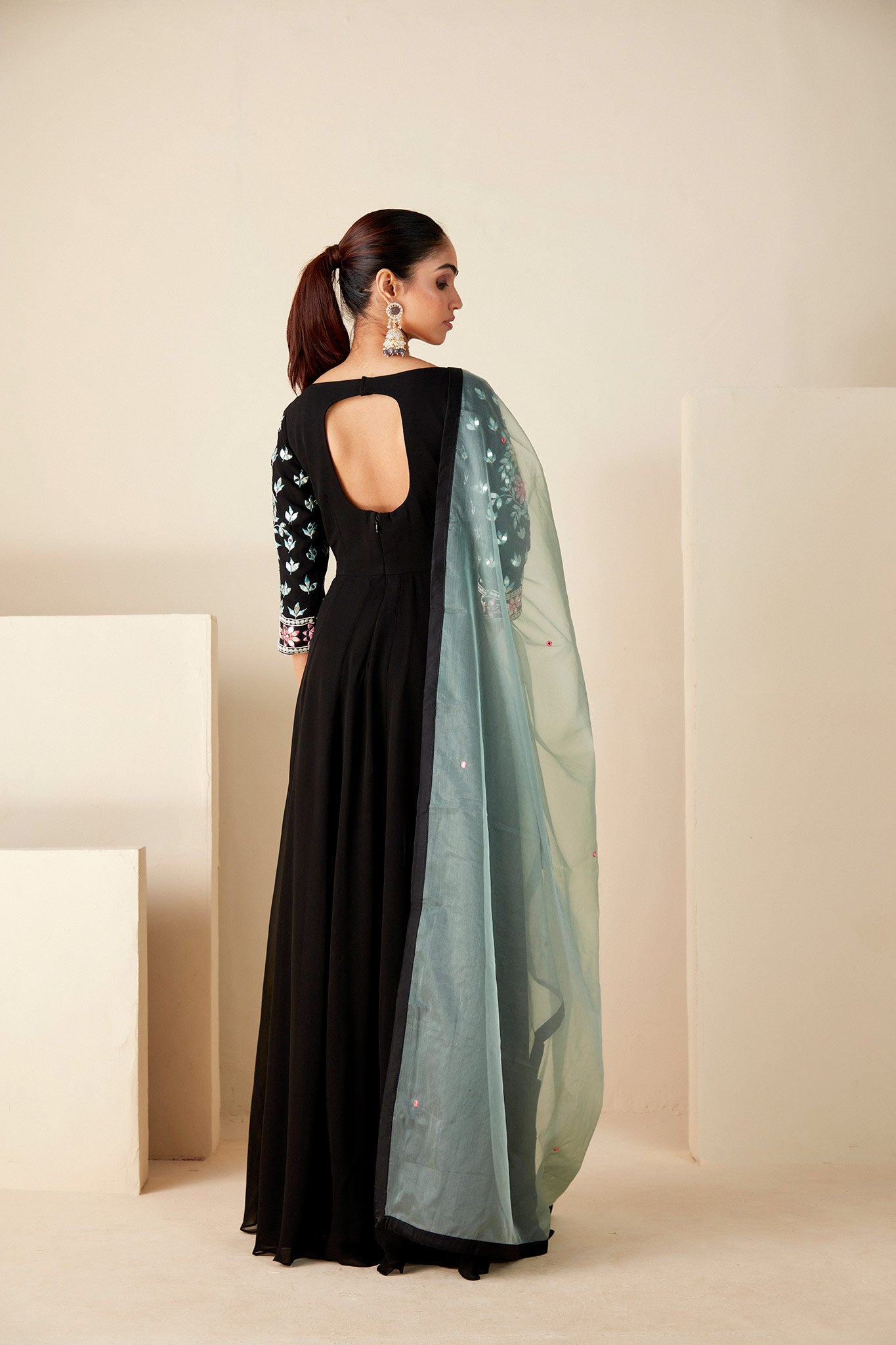 Black Embroidery Anarkali Suit