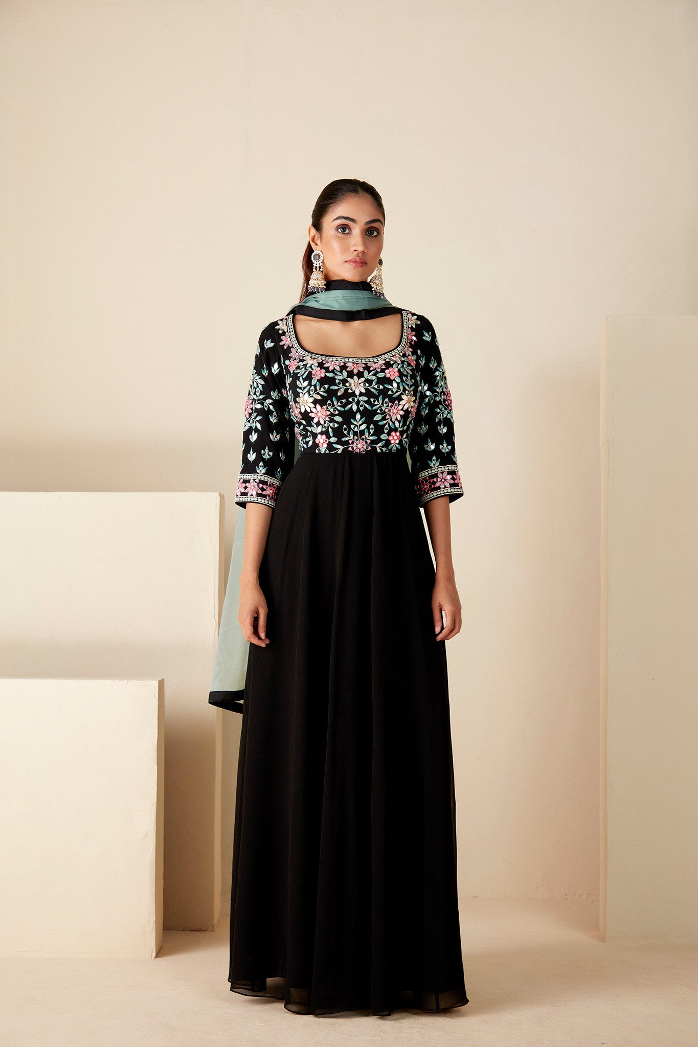 Black Embroidery Anarkali Suit