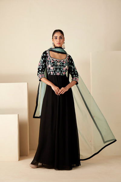 Black Embroidery Anarkali Suit