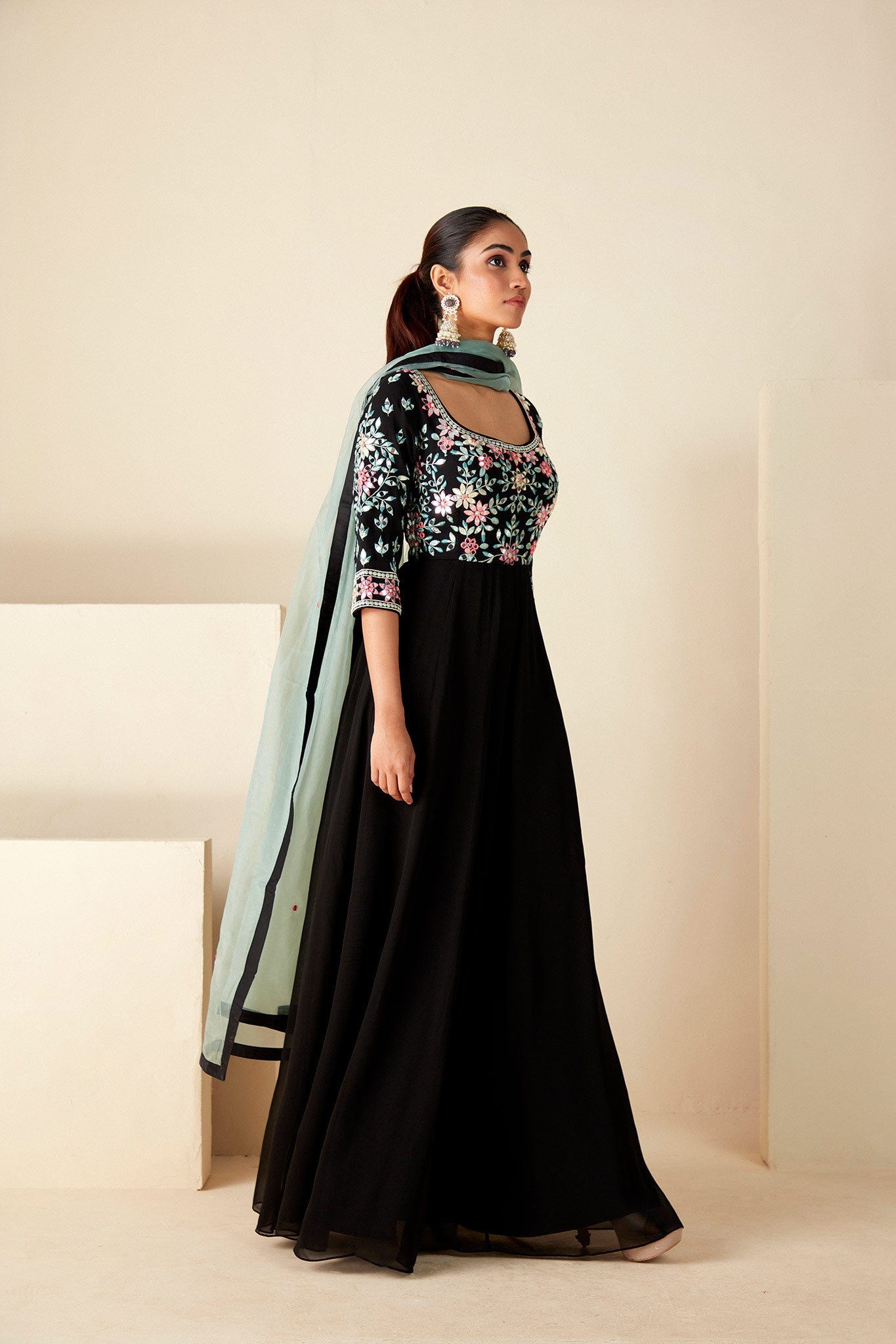 Black Embroidery Anarkali Suit