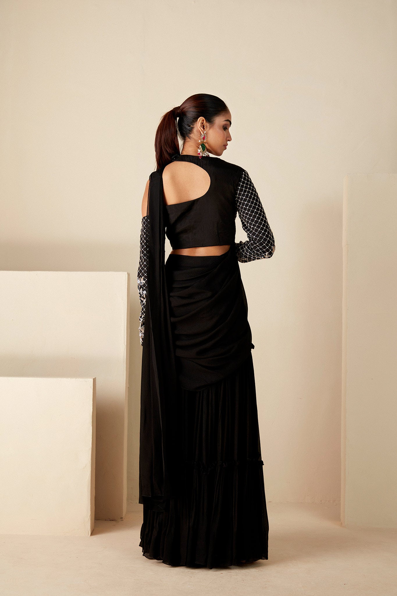 Black Predrape Saree