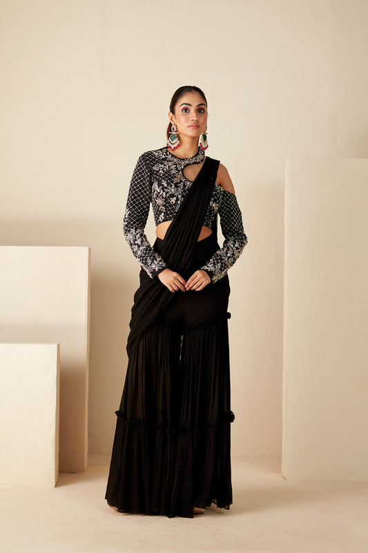 Black Predrape Saree