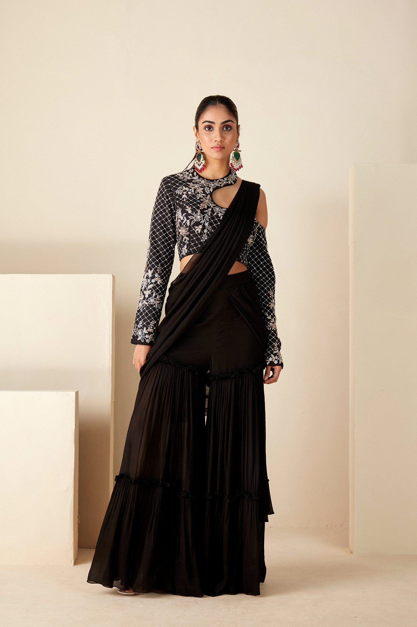 Black Predrape Saree