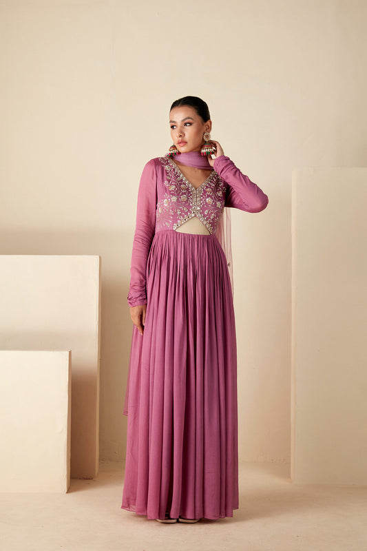 Mauve peek-a-boo Anarkali Suit