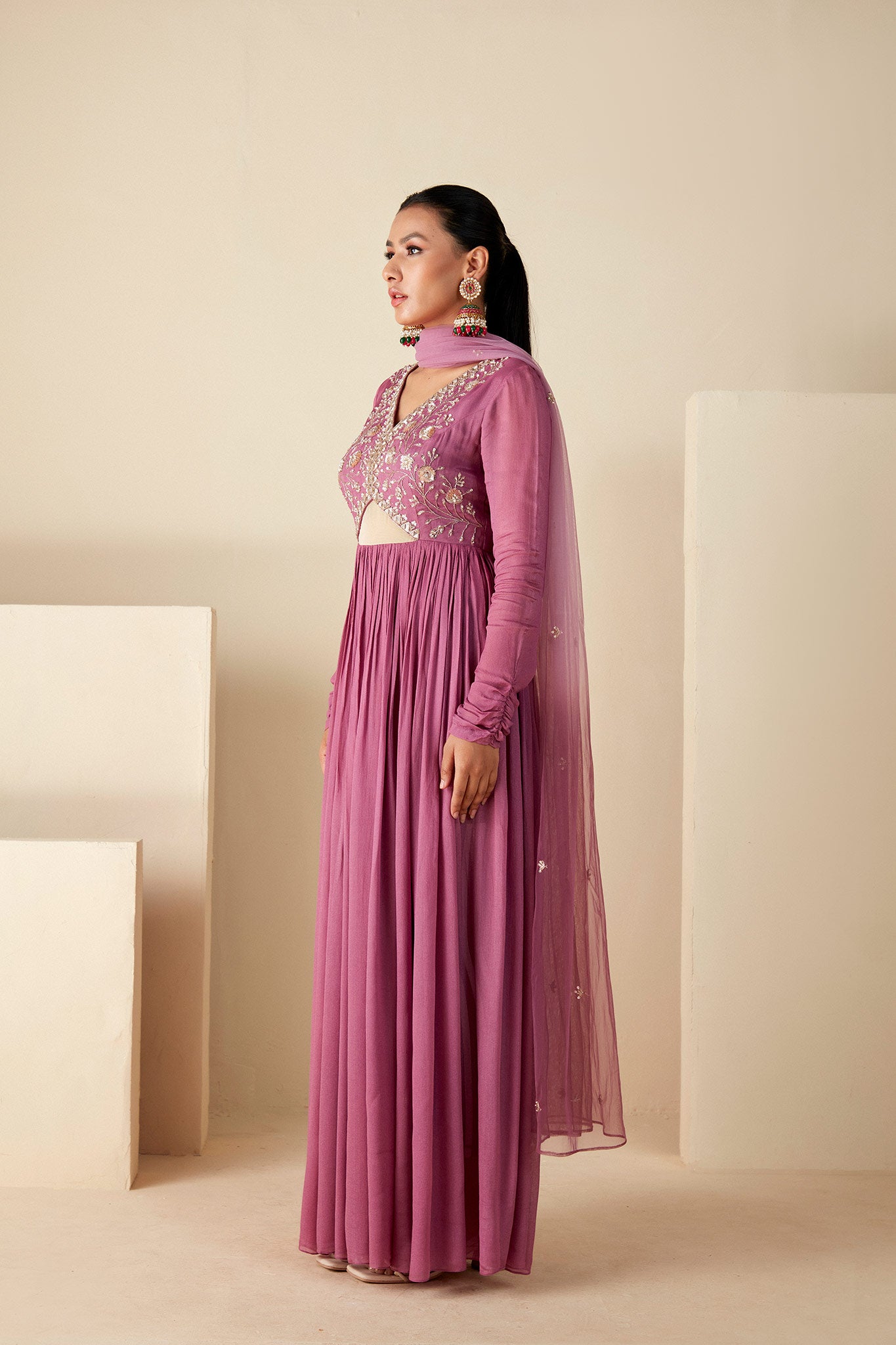 Mauve peek-a-boo Anarkali Suit