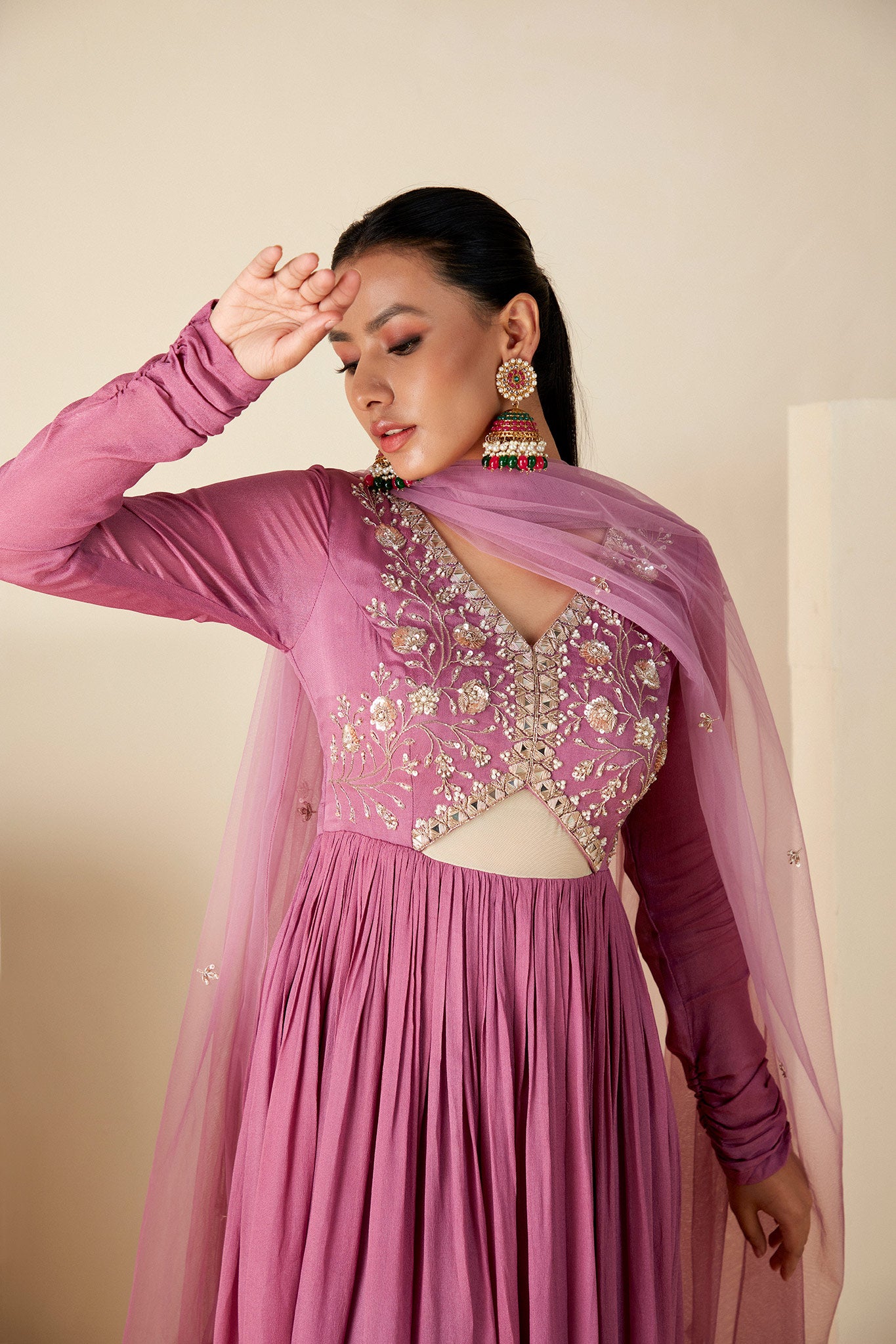 Mauve peek-a-boo Anarkali Suit