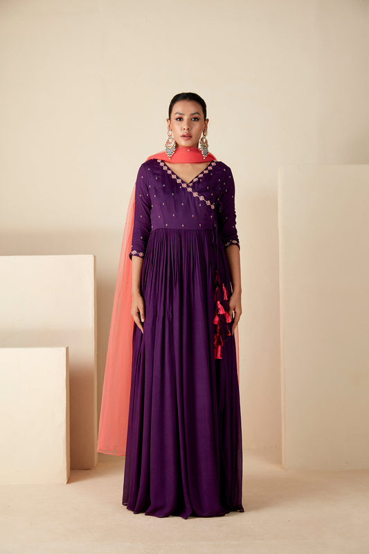 Purple Angrakha Anarkali Suit