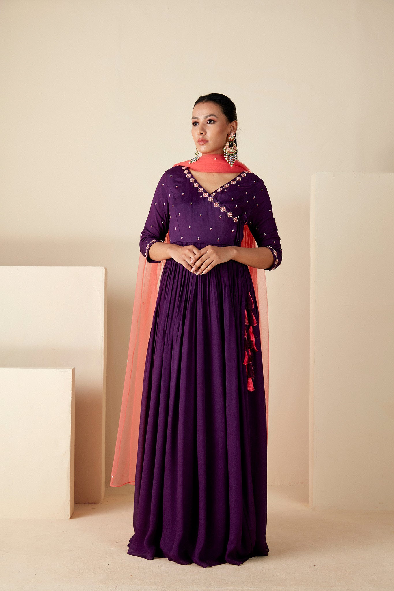 Purple Angrakha Anarkali Suit