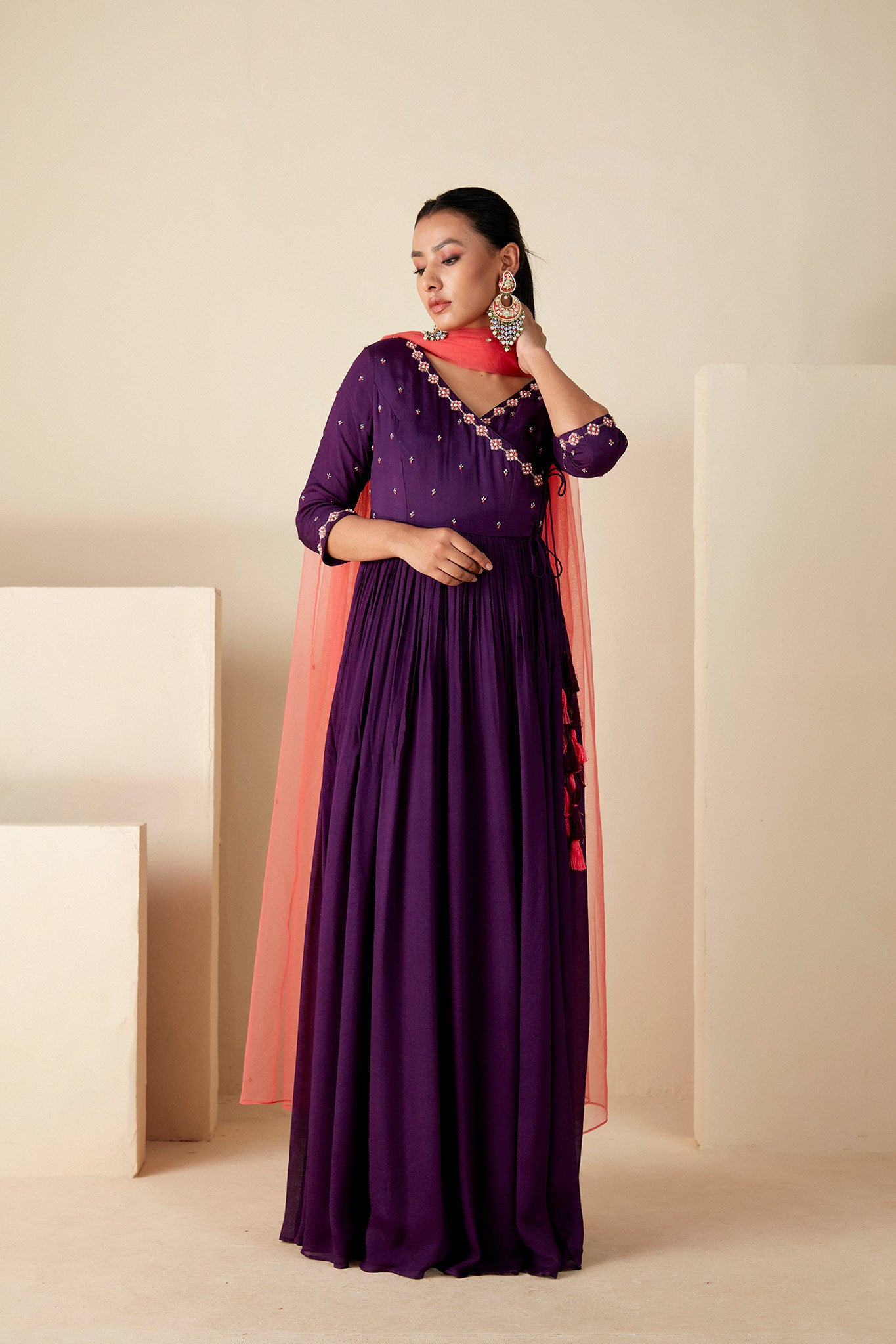 Purple Angrakha Anarkali Suit