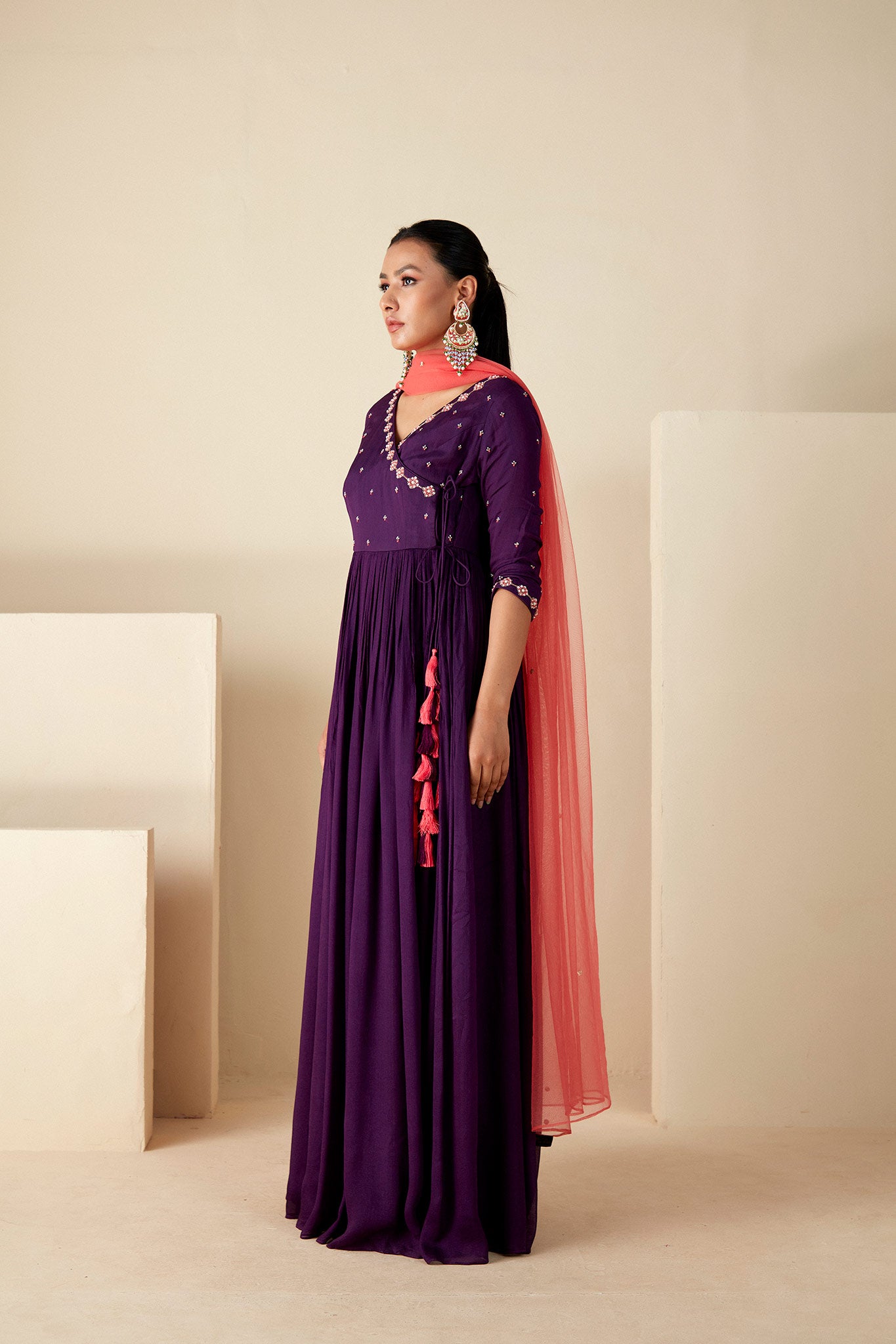 Purple Angrakha Anarkali Suit