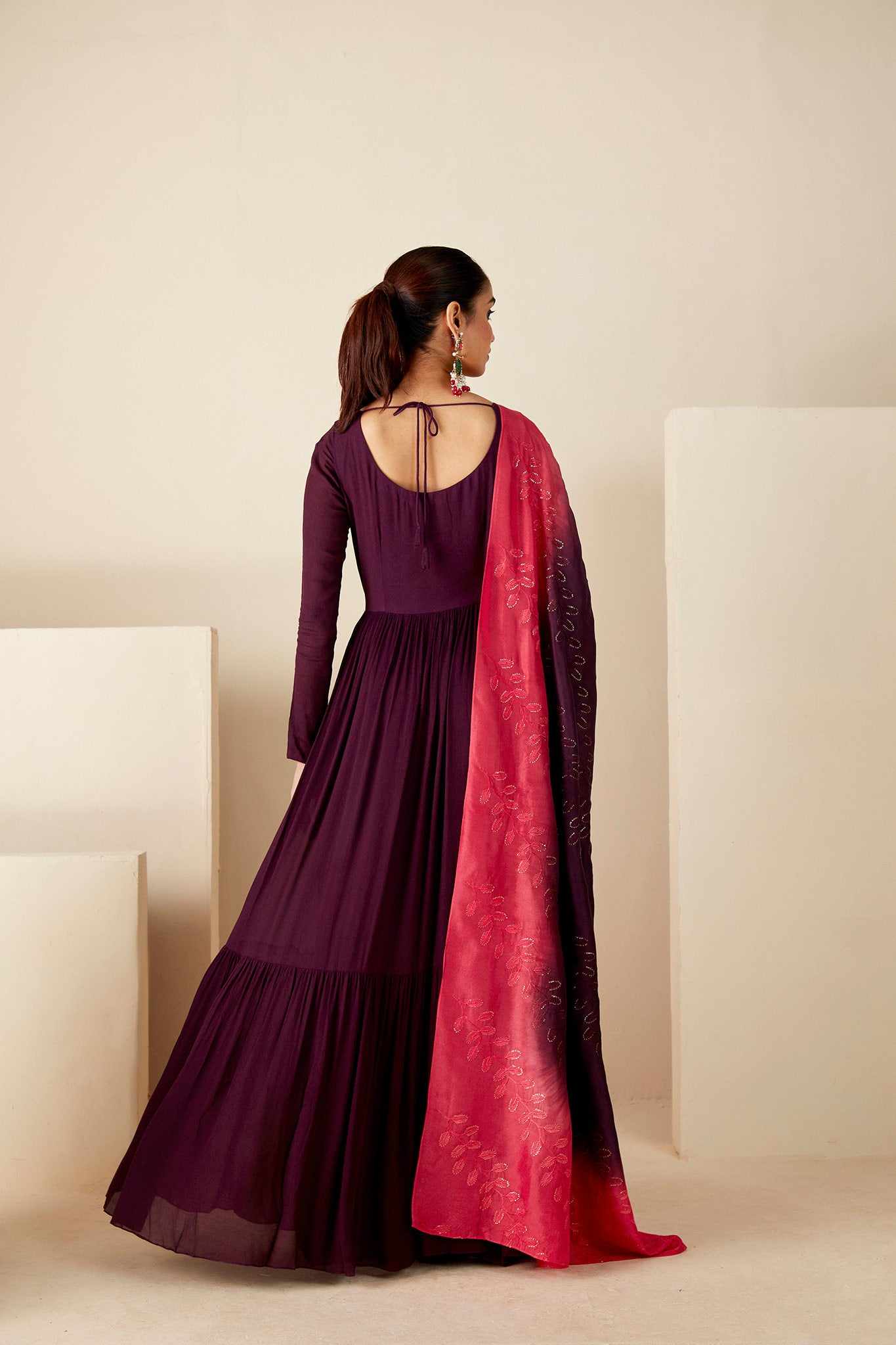 Wine Thread Embroidered Anarkali Suit