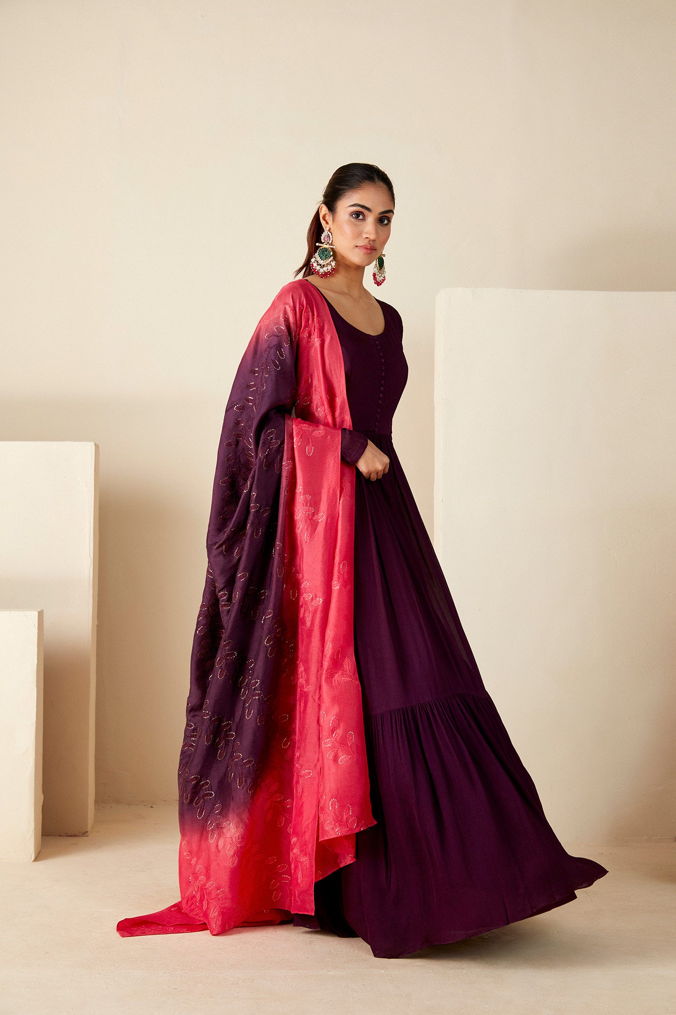 Wine Thread Embroidered Anarkali Suit