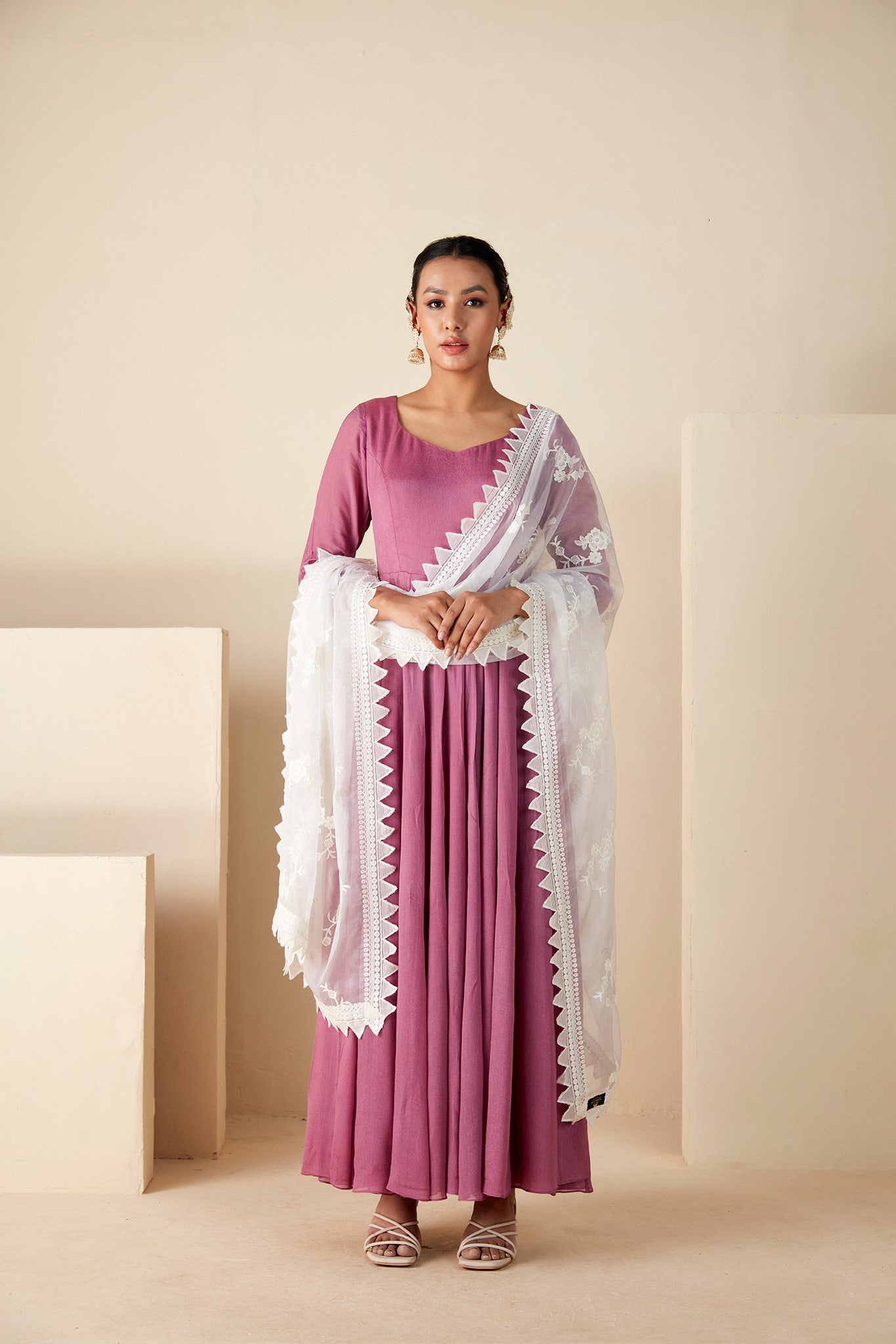 Mauve Thread Embroidered Anarkali Suits