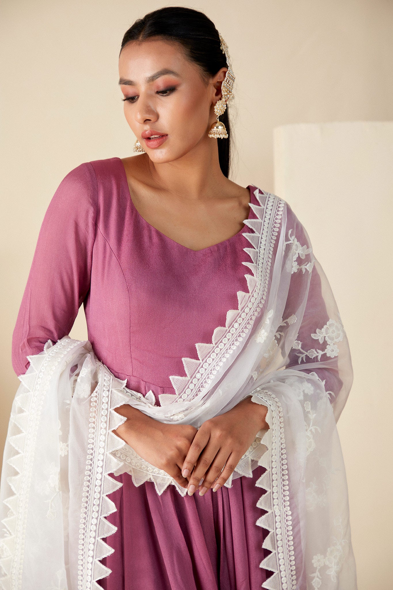 Mauve Thread Embroidered Anarkali Suits