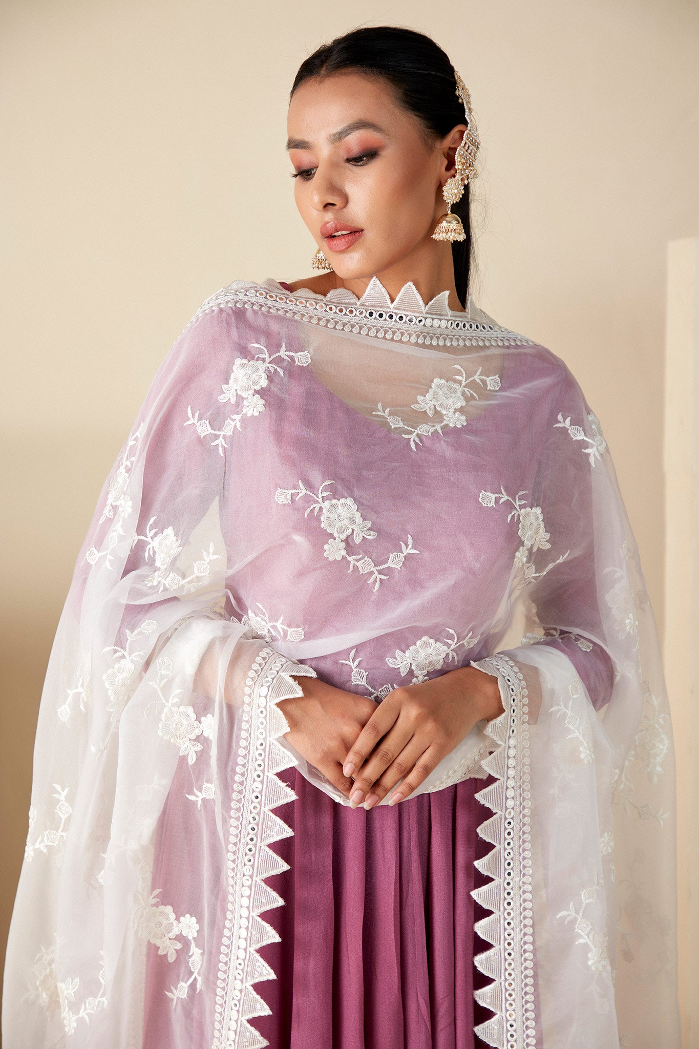 Mauve Thread Embroidered Anarkali Suits