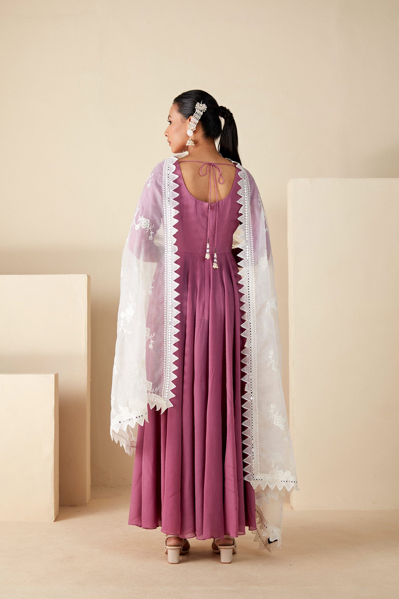 Mauve Thread Embroidered Anarkali Suits
