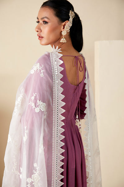 Mauve Thread Embroidered Anarkali Suits