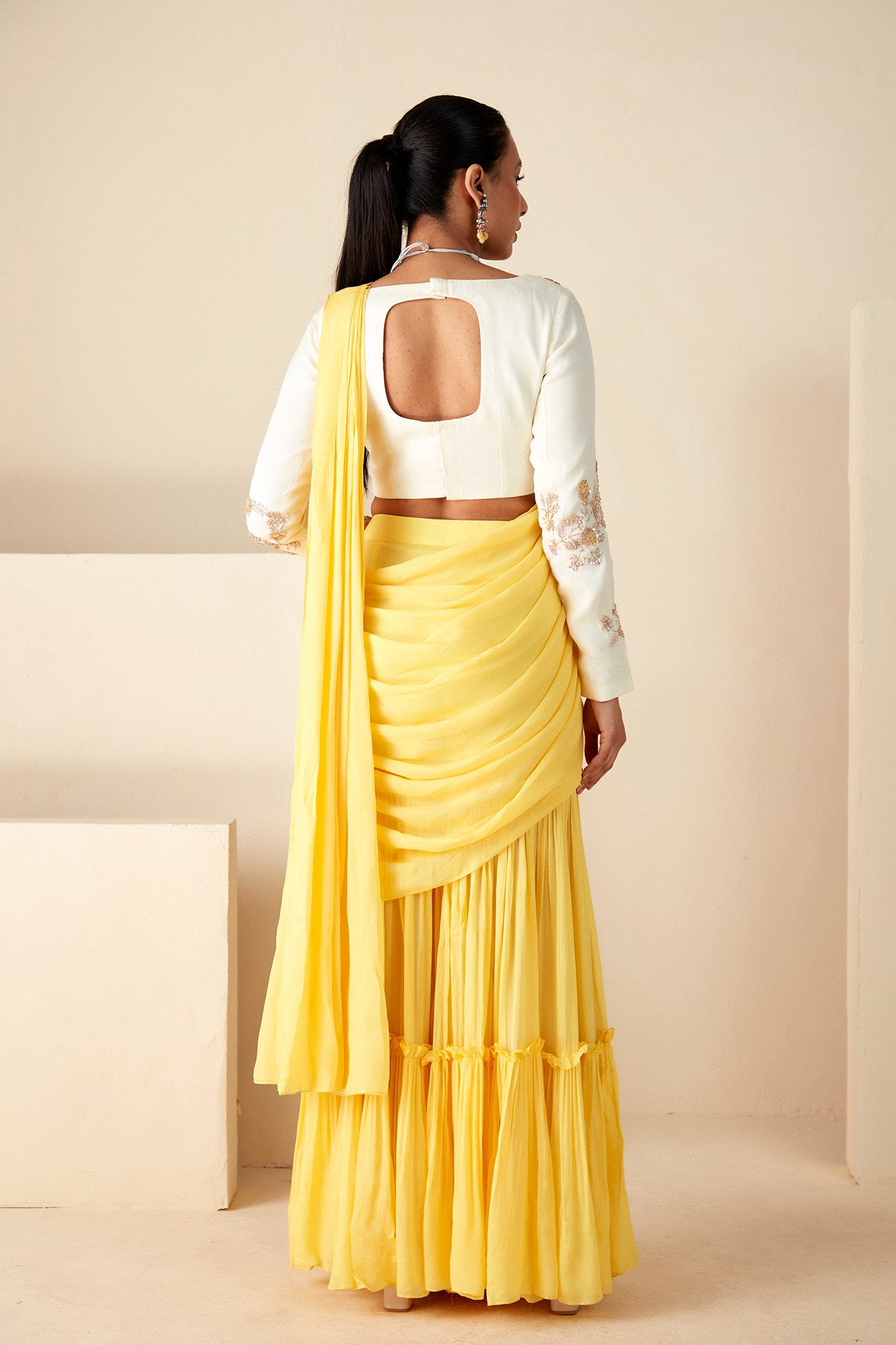 Yellow PerDrape sharara Saree