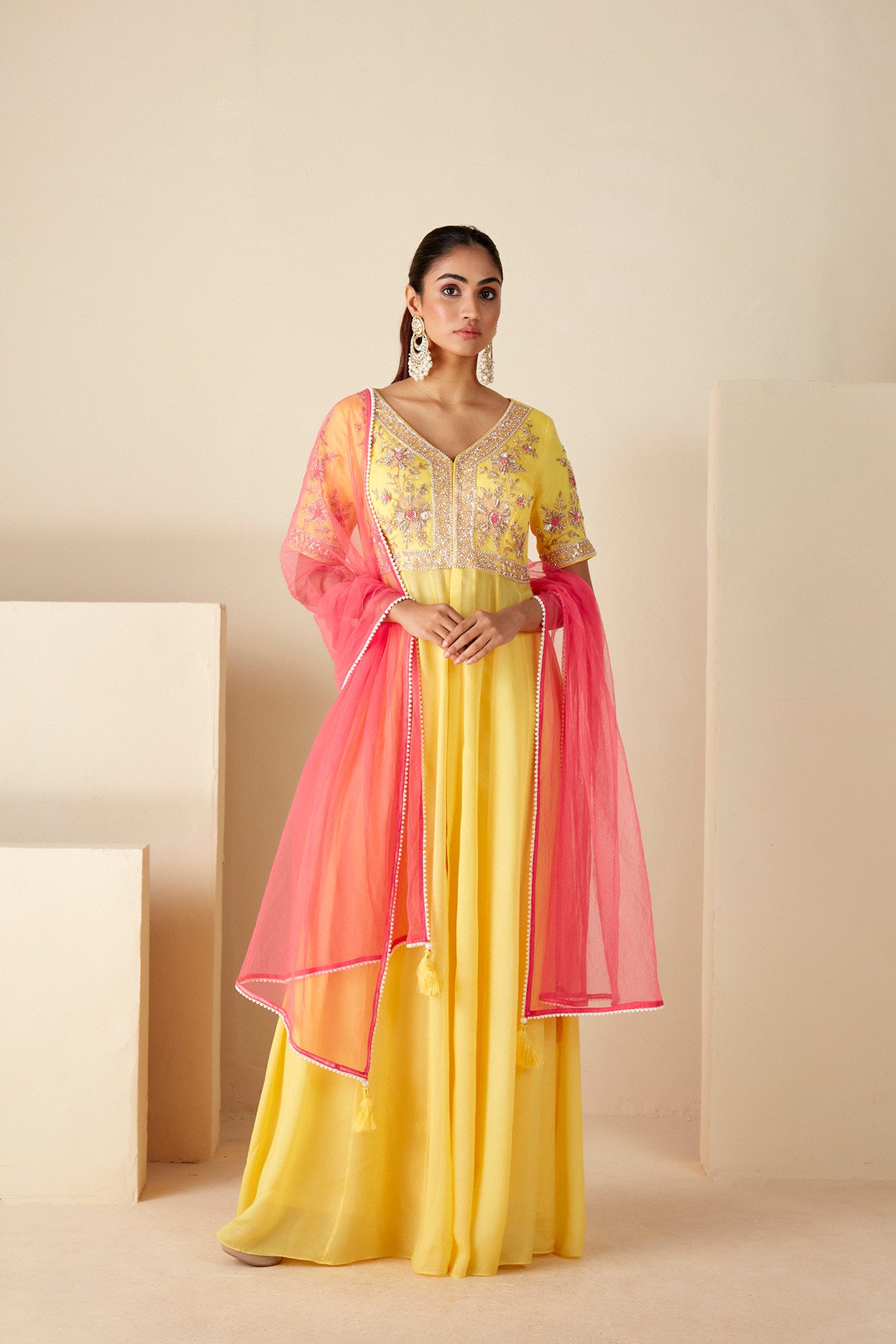 Coral Thread Embroidery Anarkali Suit