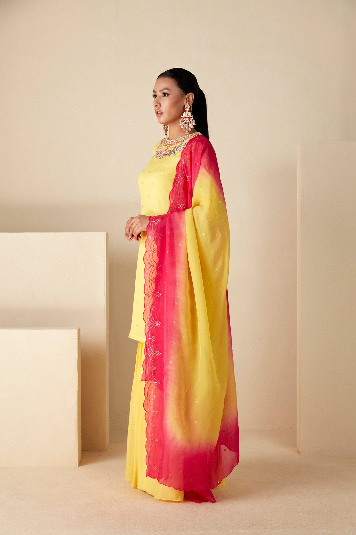 Yellow and Pink Sharara Set