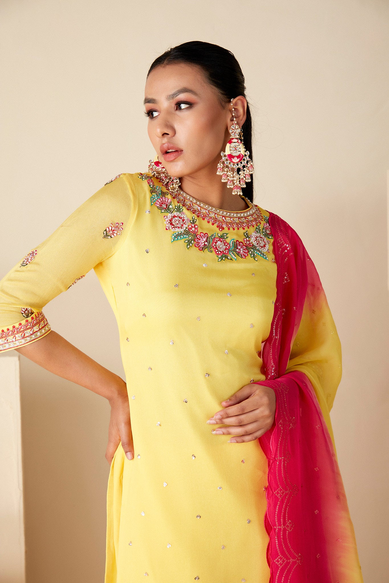 Yellow and Pink Sharara Set