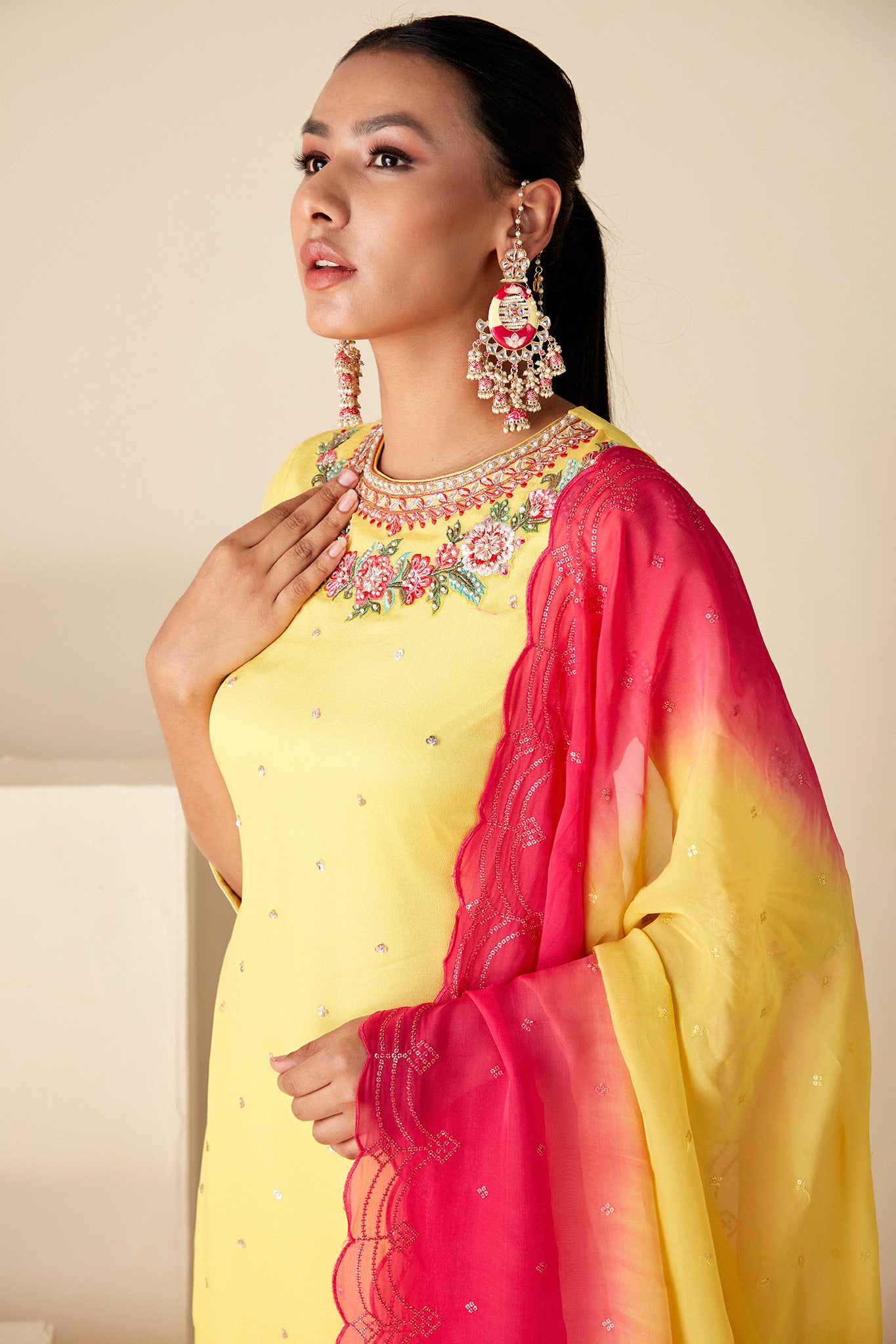 Yellow and Pink Sharara Set