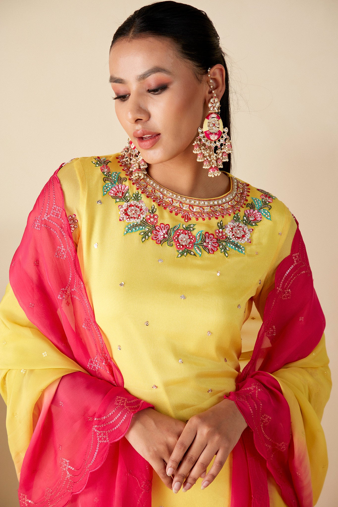 Yellow and Pink Sharara Set