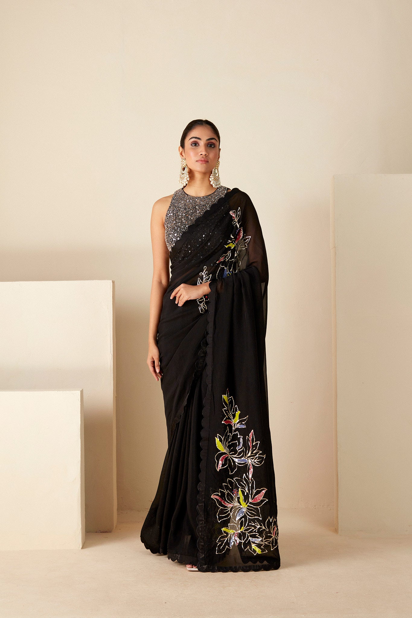 Black handwork Saree