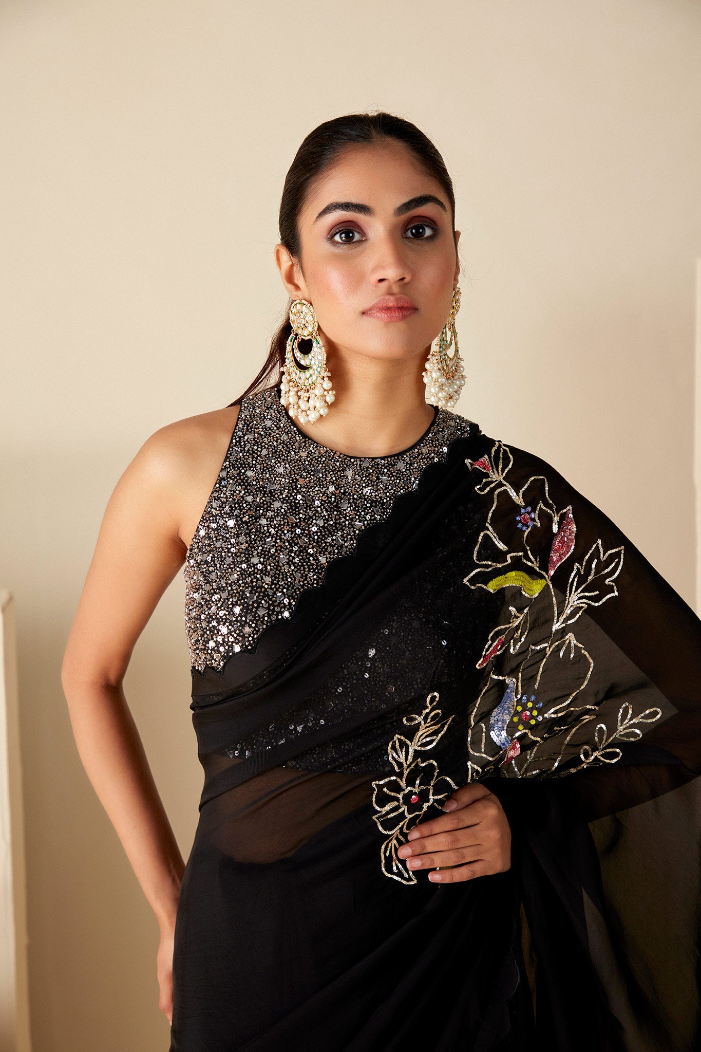 Black handwork Saree