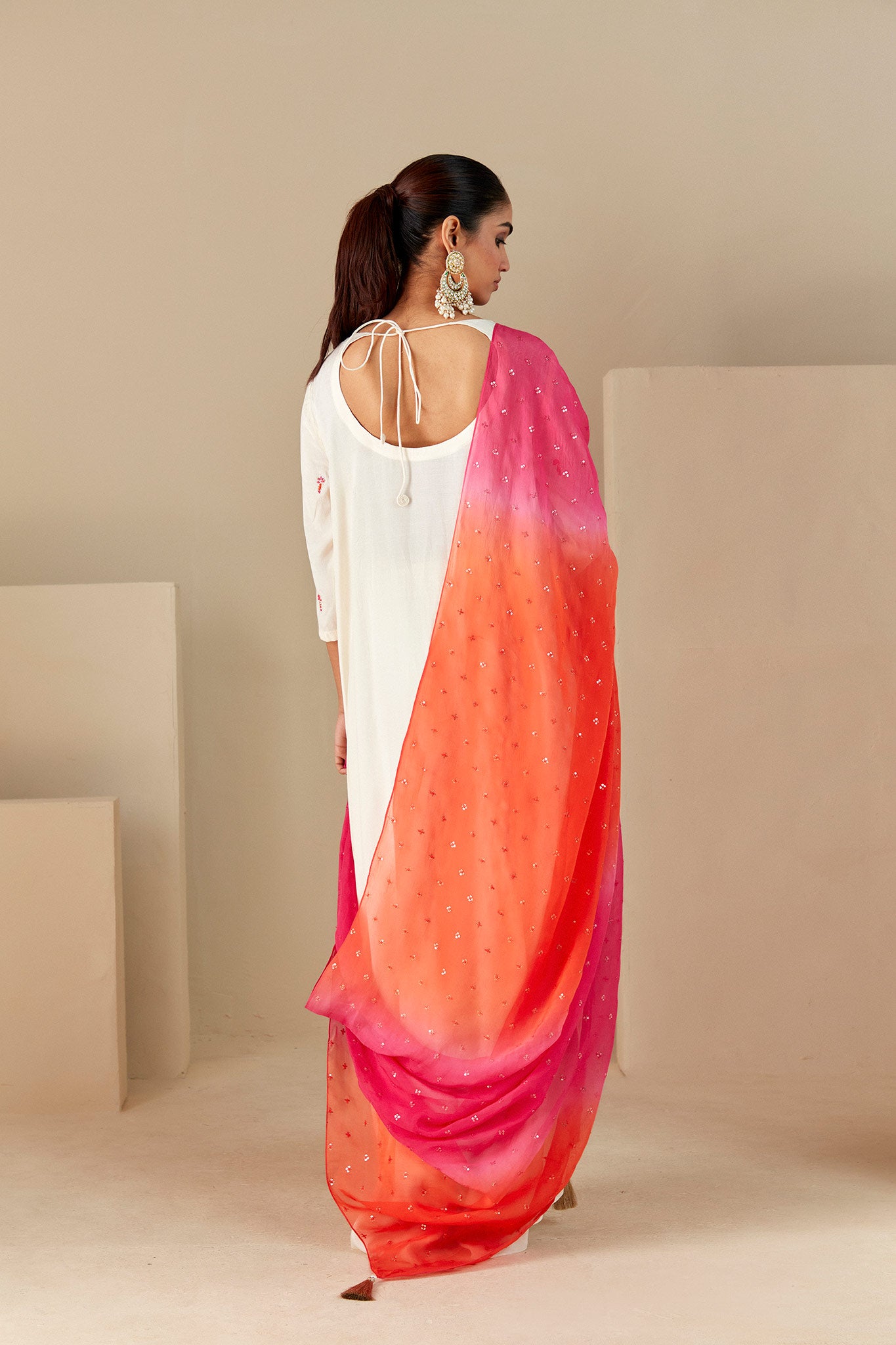 Off white Suit with ombre dupatta