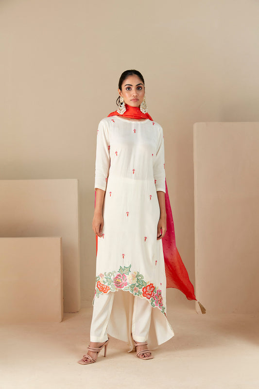 Off white Suit with ombre dupatta