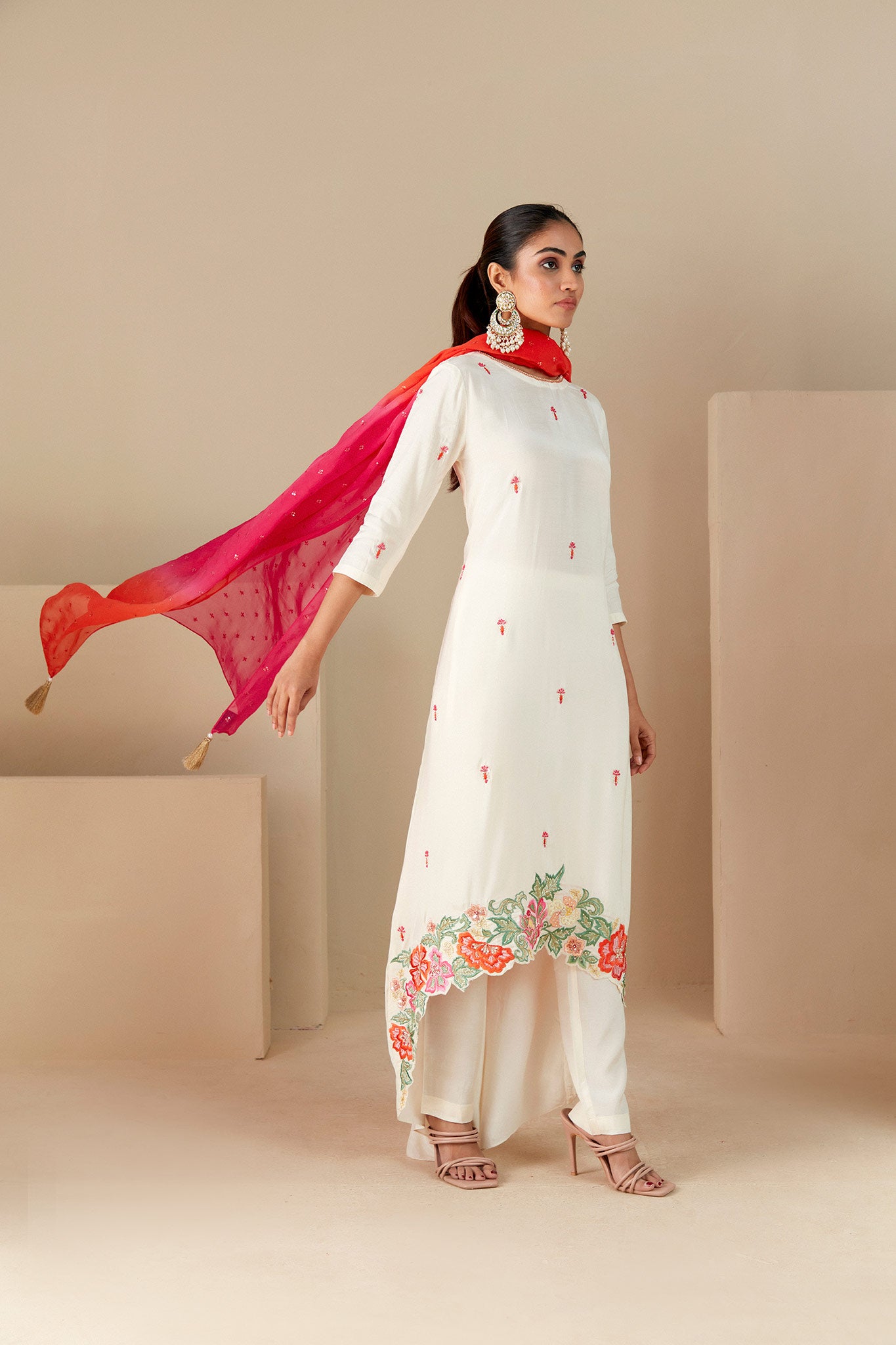 Off white Suit with ombre dupatta