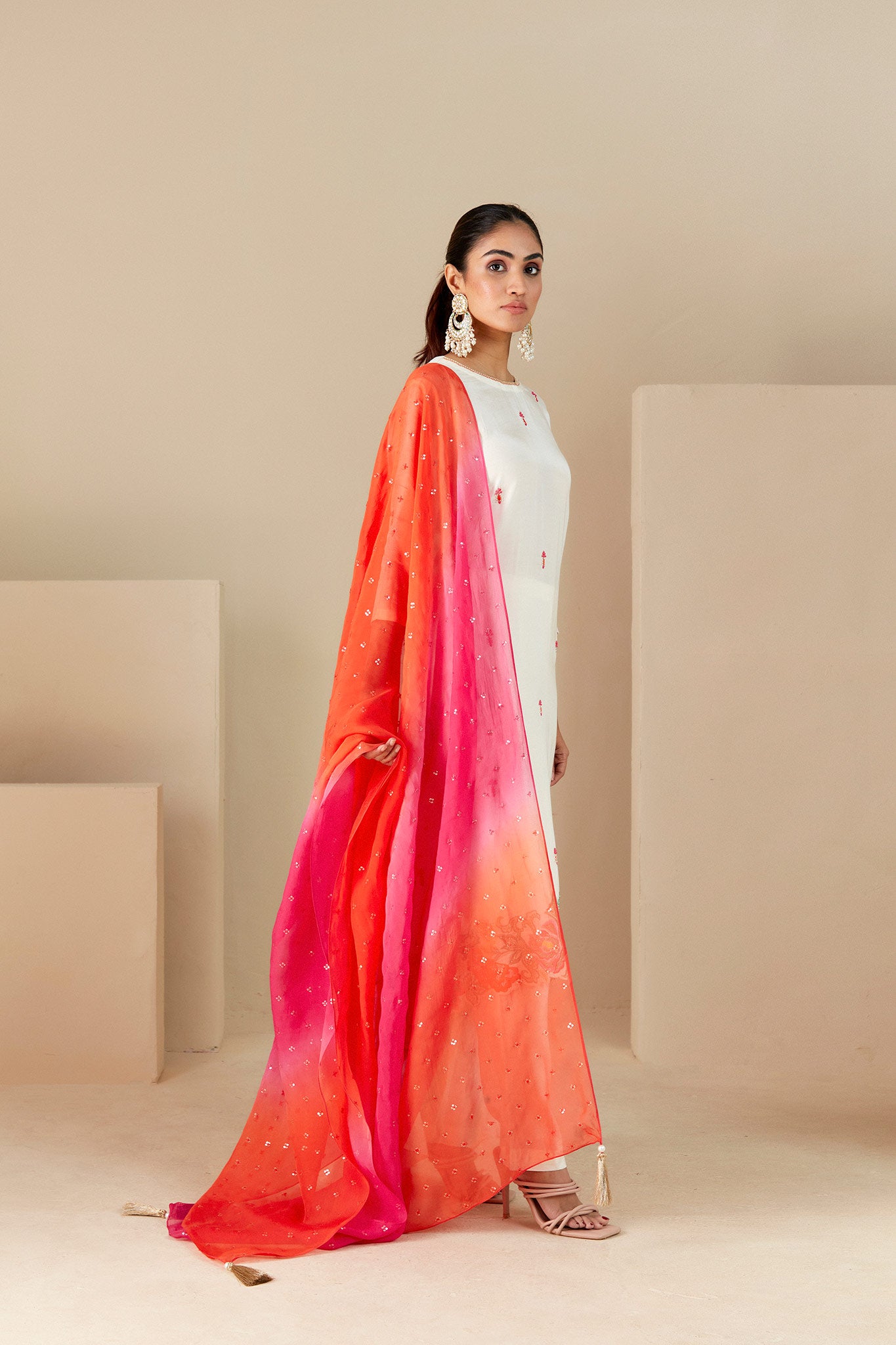 Off white Suit with ombre dupatta