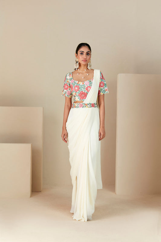 Off White Drape Saree