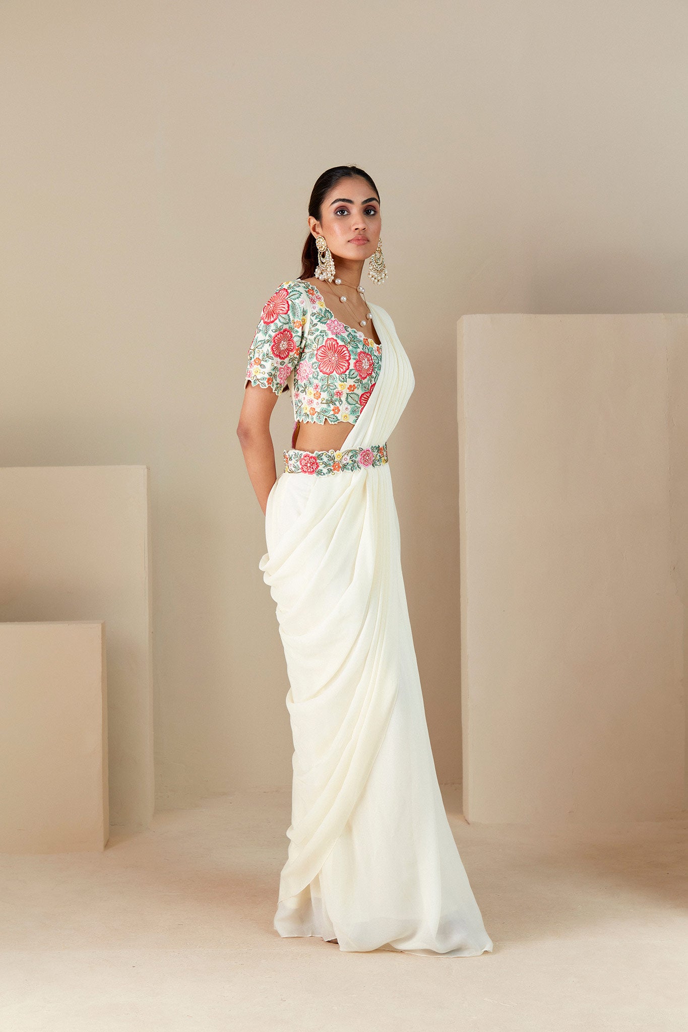 Off White Drape Saree