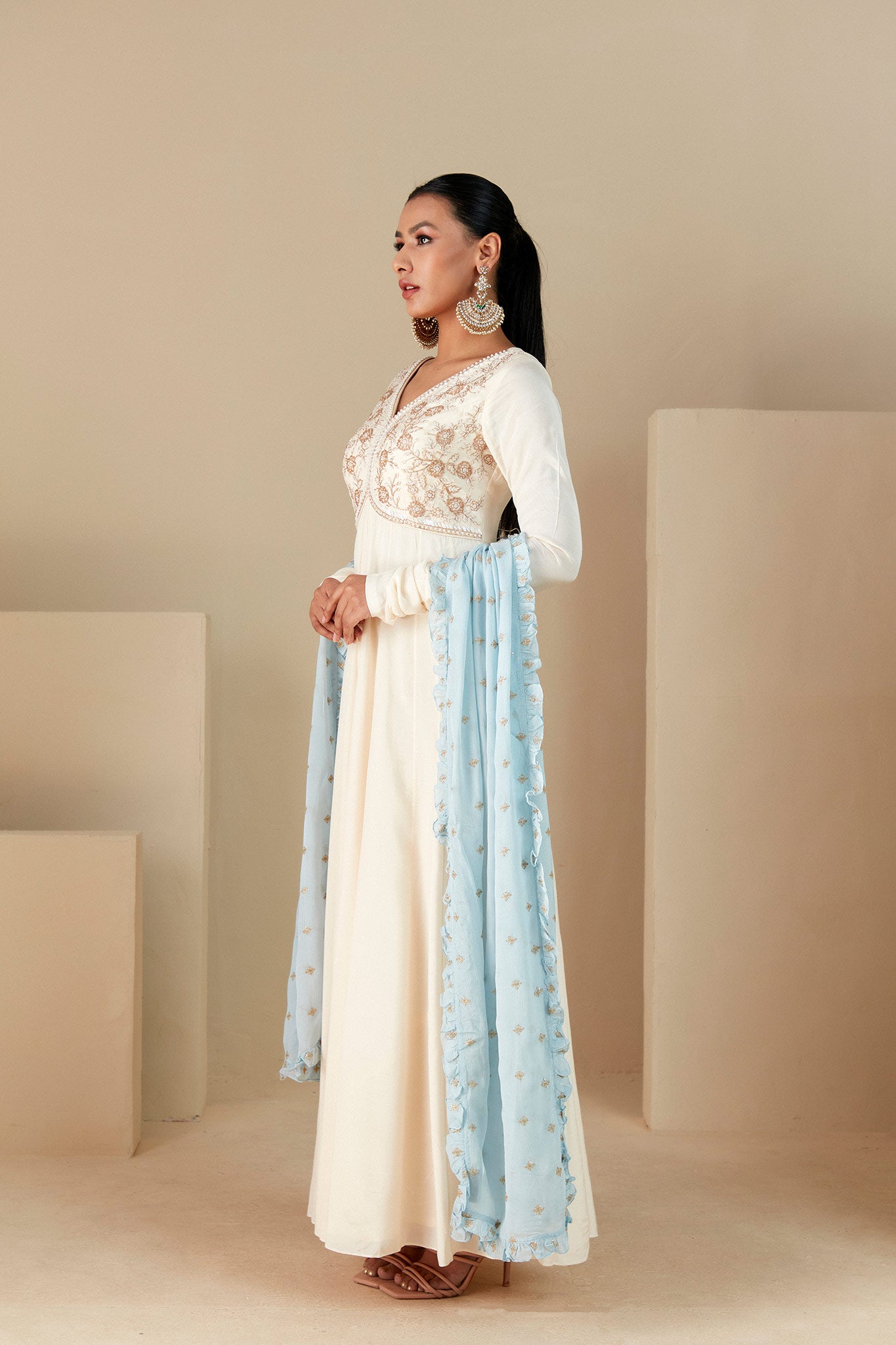 Off white Anarkali Suit set