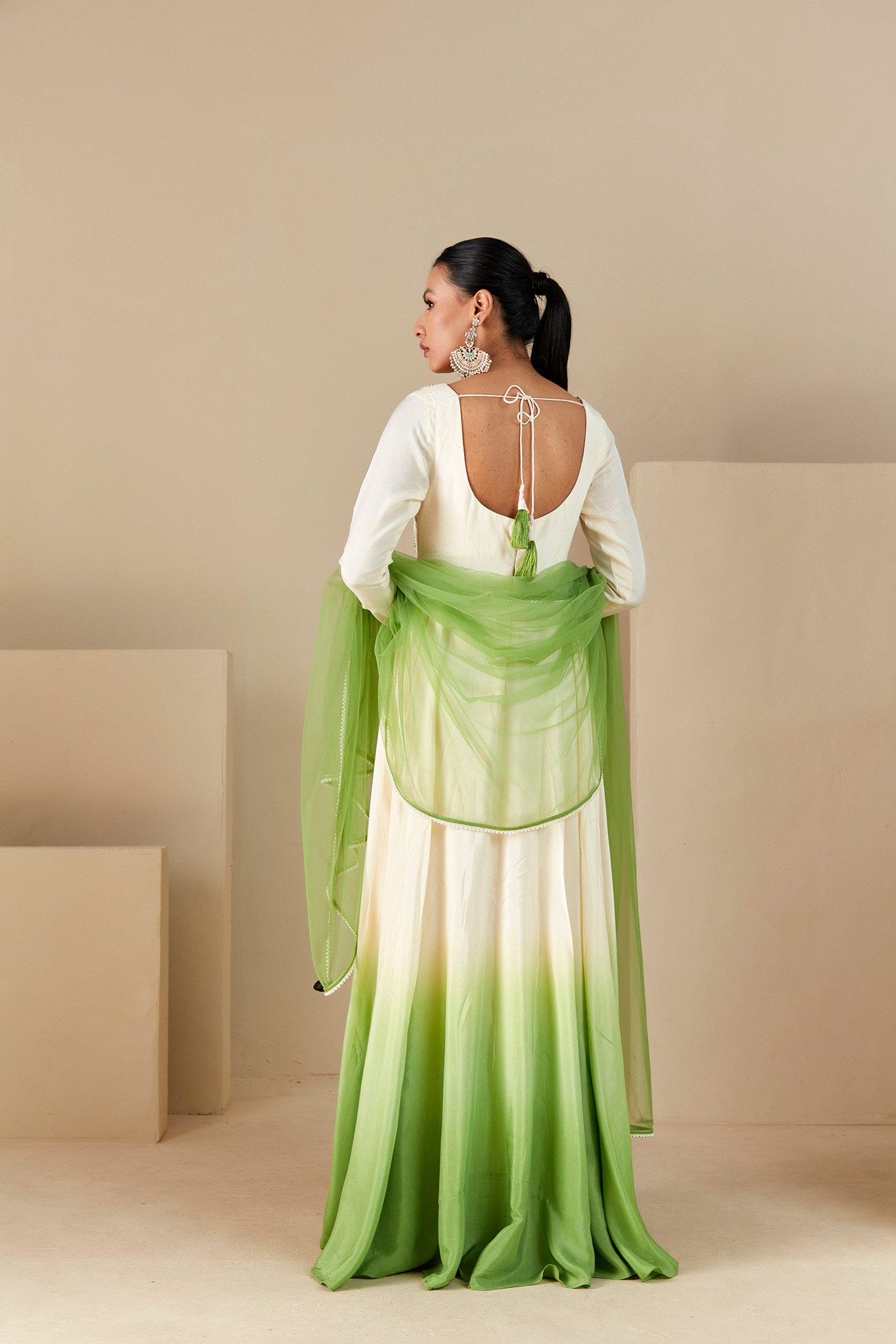 Green Hand Embroidered Anarkali Suit