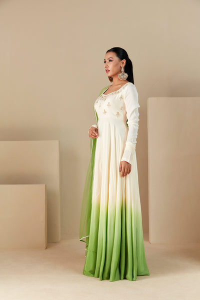 Green Hand Embroidered Anarkali Suit