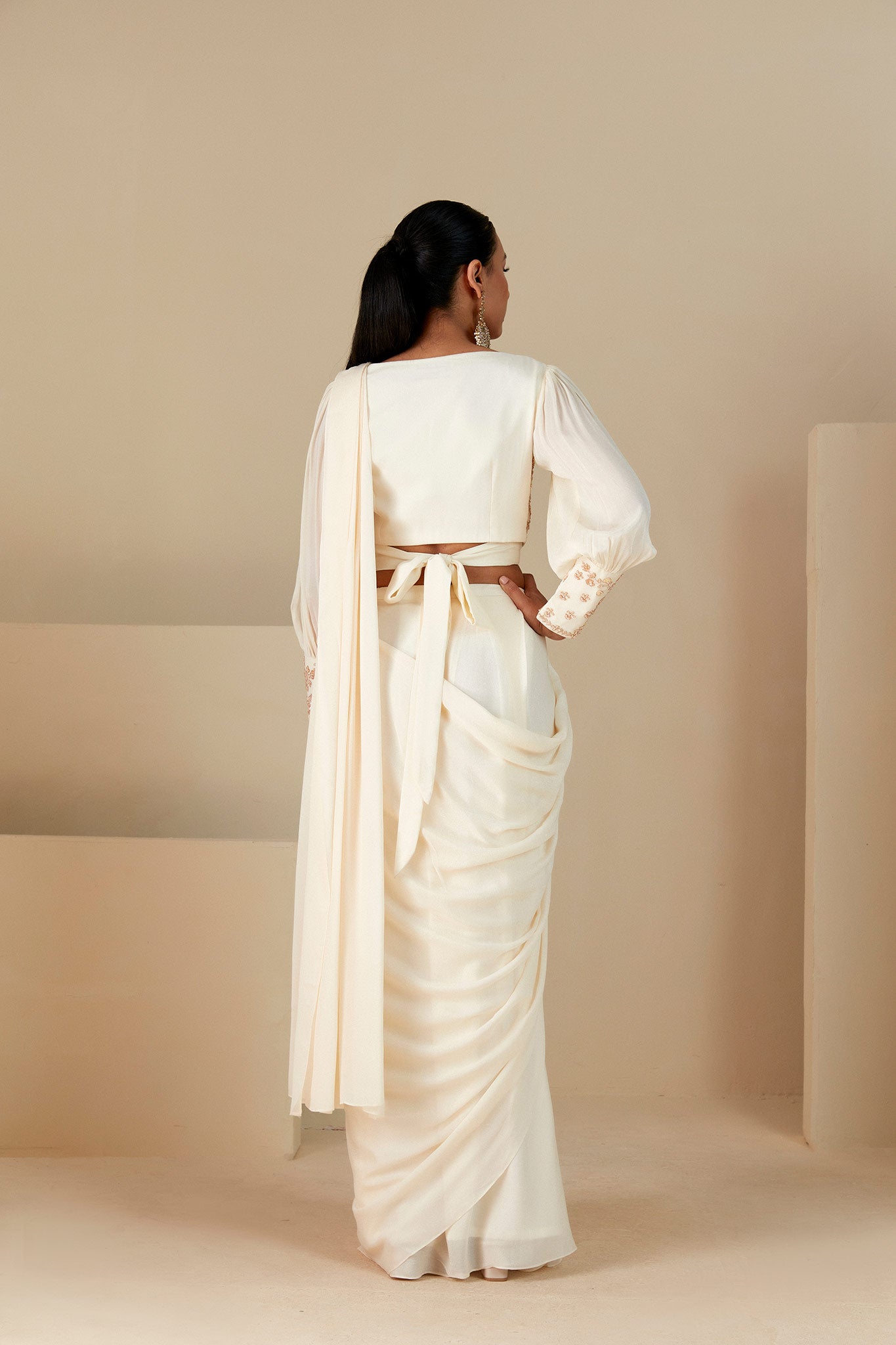 Off white overlap saree