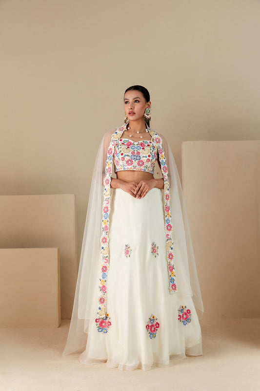 Off white Embroidered Lehenga Set