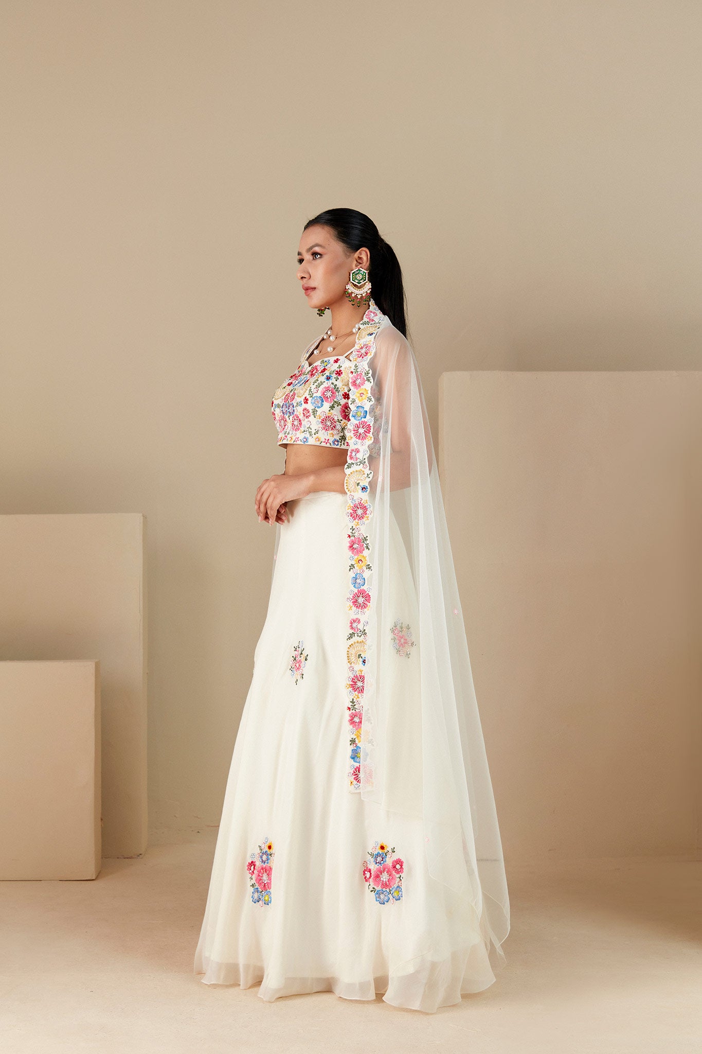 Off white Embroidered Lehenga Set