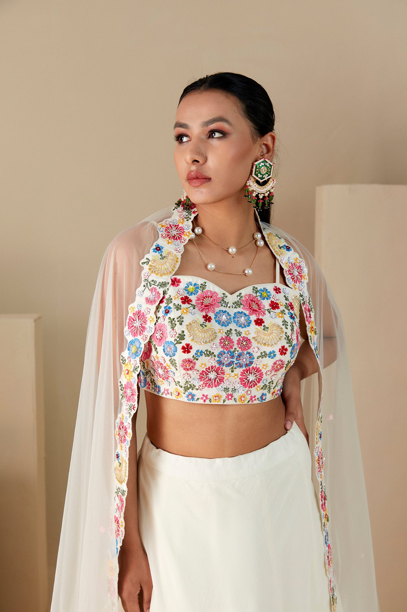 Off white Embroidered Lehenga Set