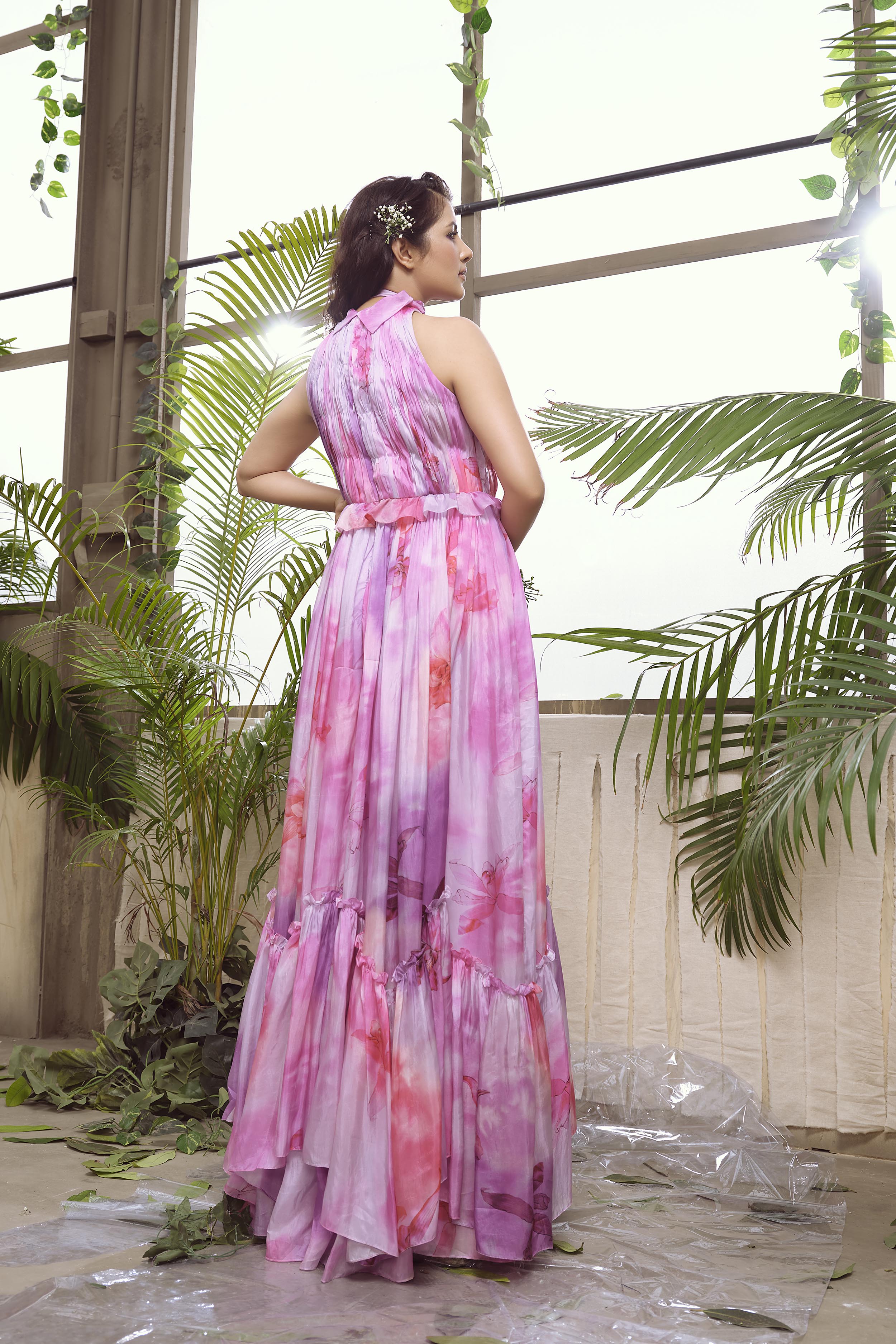 Pink Two Layered Flared Gown