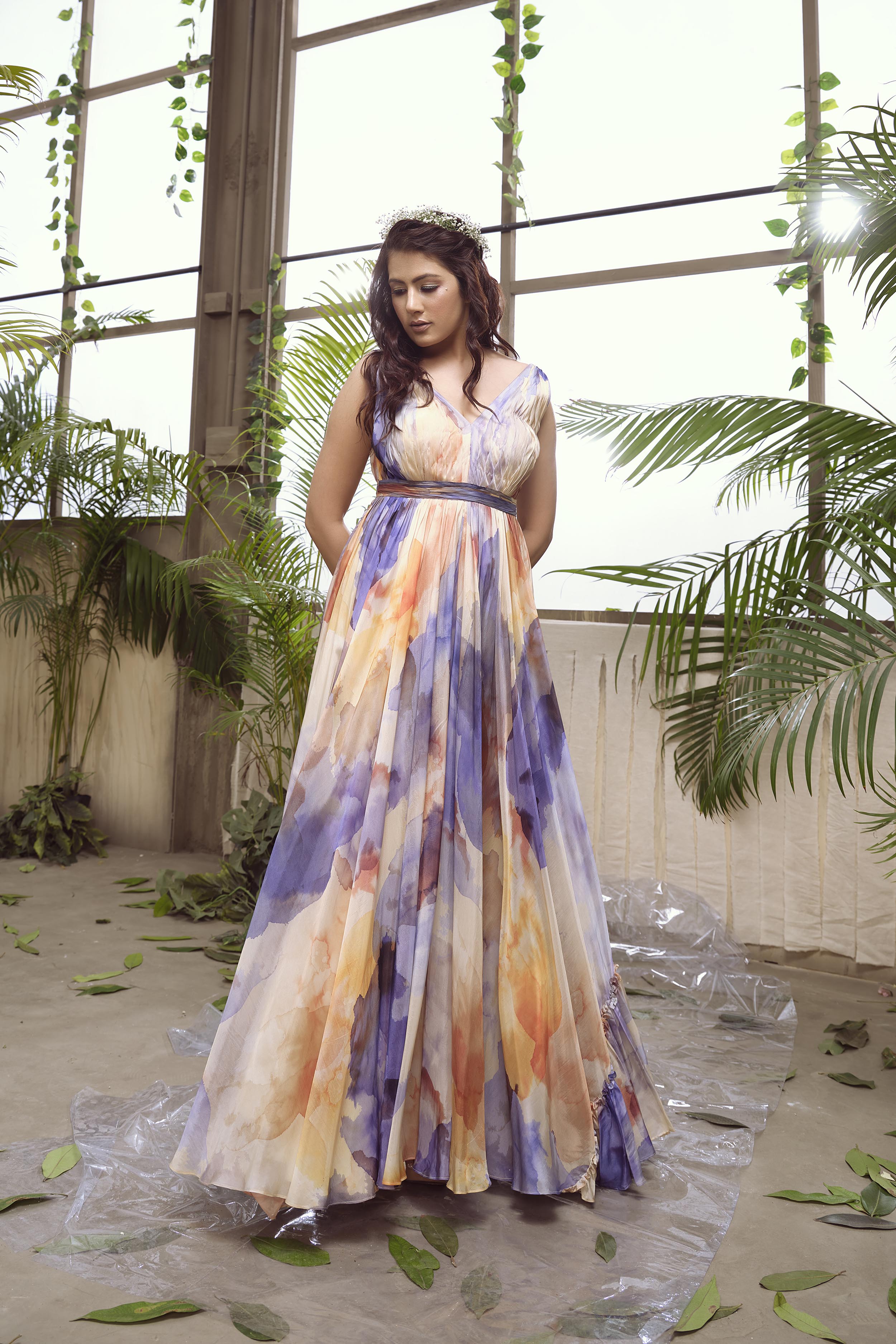 Lilac & Yellow Flared Gown