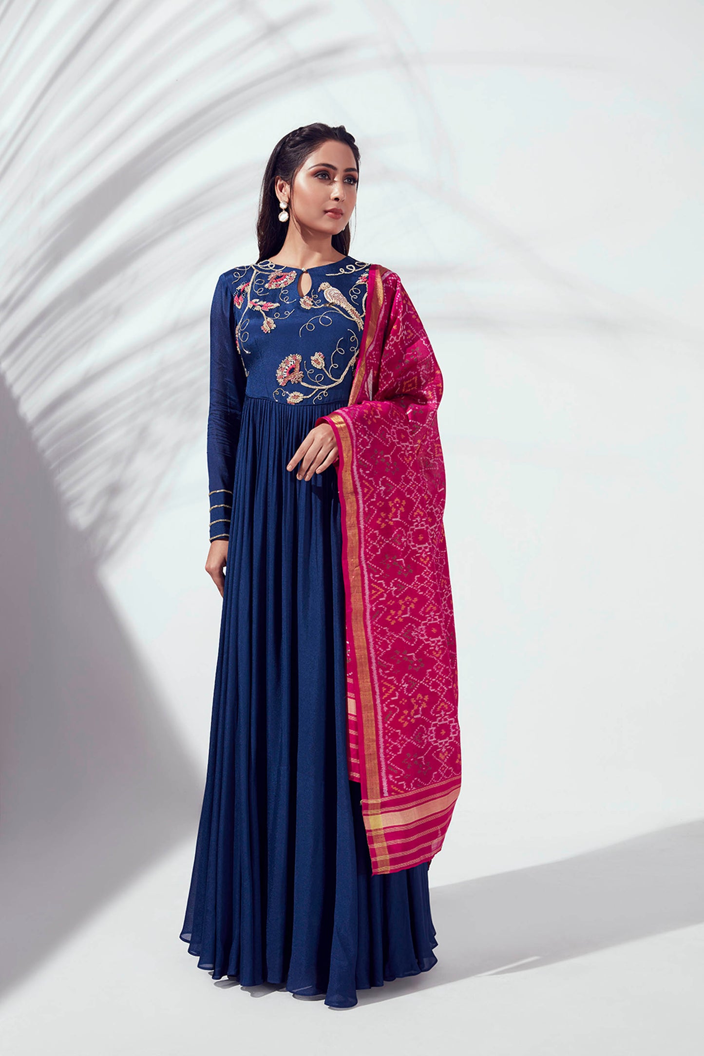 Blue Zardosi Embroidered Pleated Anarkali Set