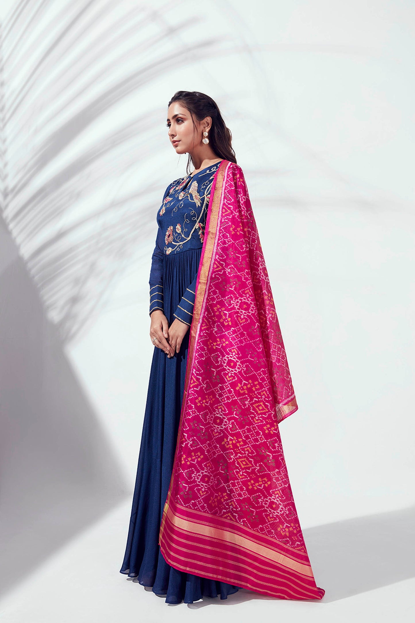 Blue Zardosi Embroidered Pleated Anarkali Set